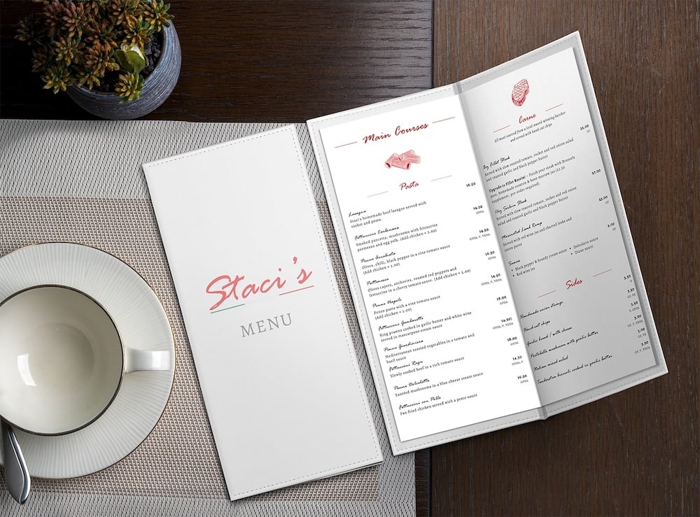 Italian restaurant menu